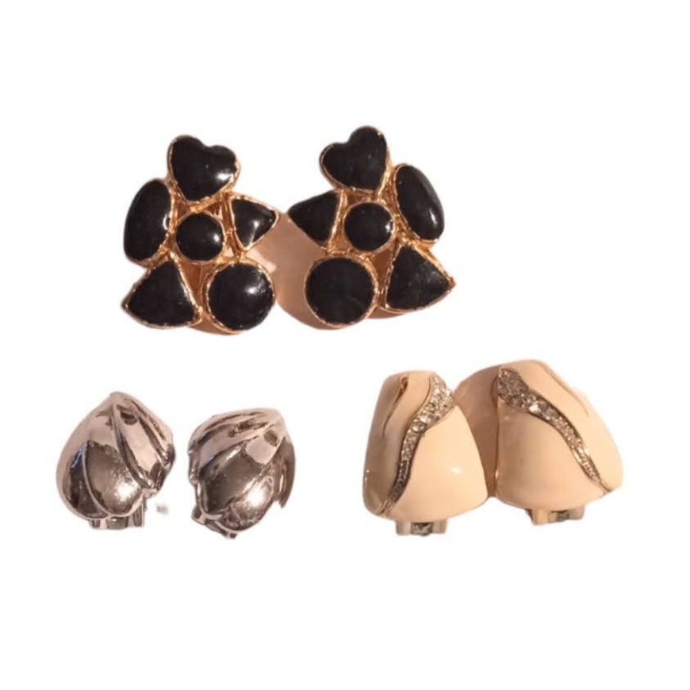 3 Vintage Vendome 1980s Signed Clip Earrings